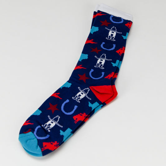 Navy Howdy Texas Socks