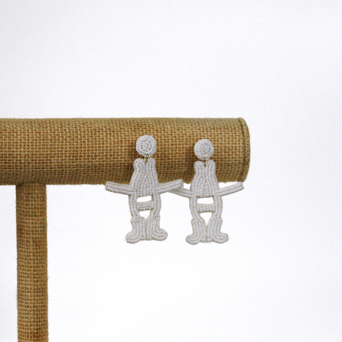 Beaded Bow-H Earrings - White