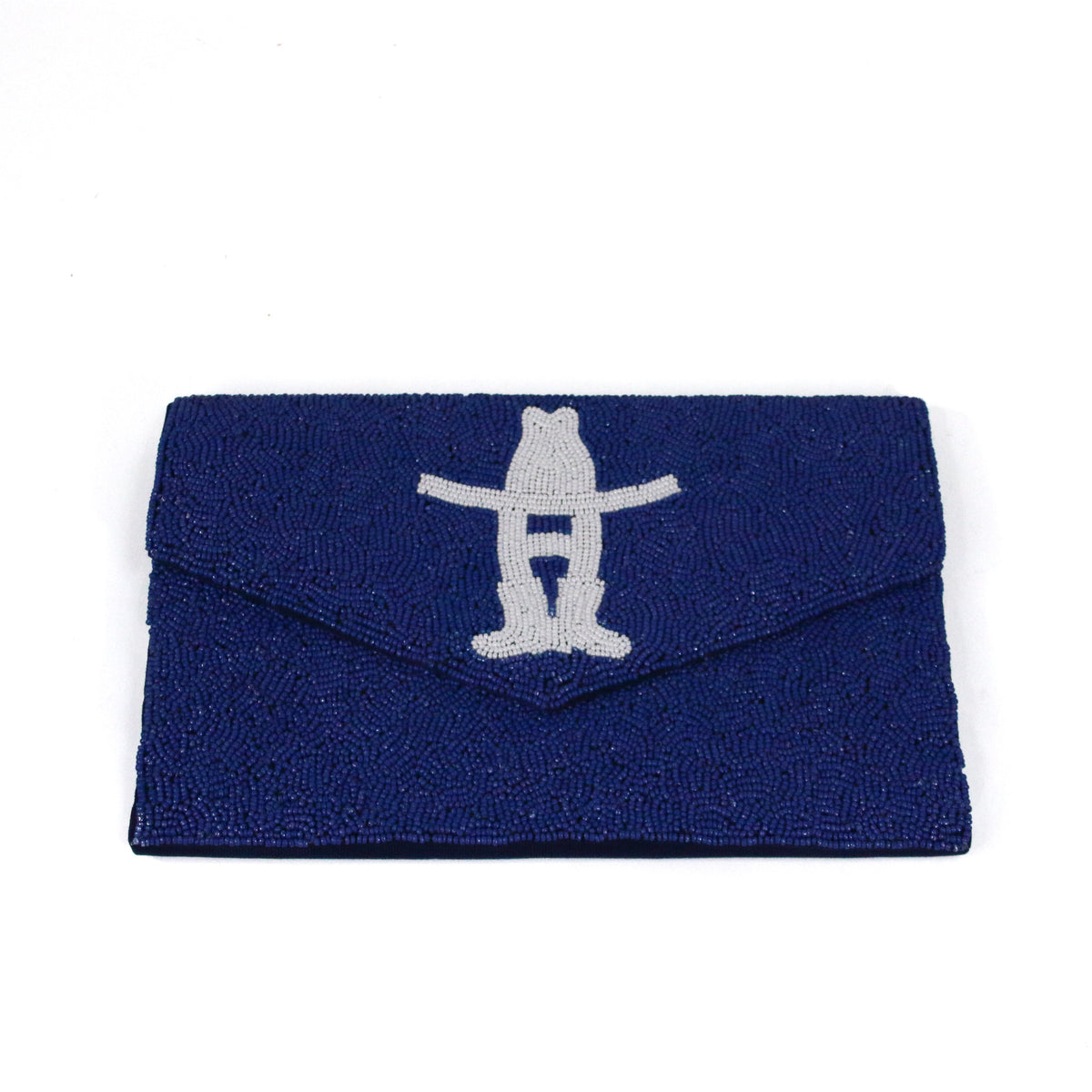 Beaded Clutch with Flap - Navy