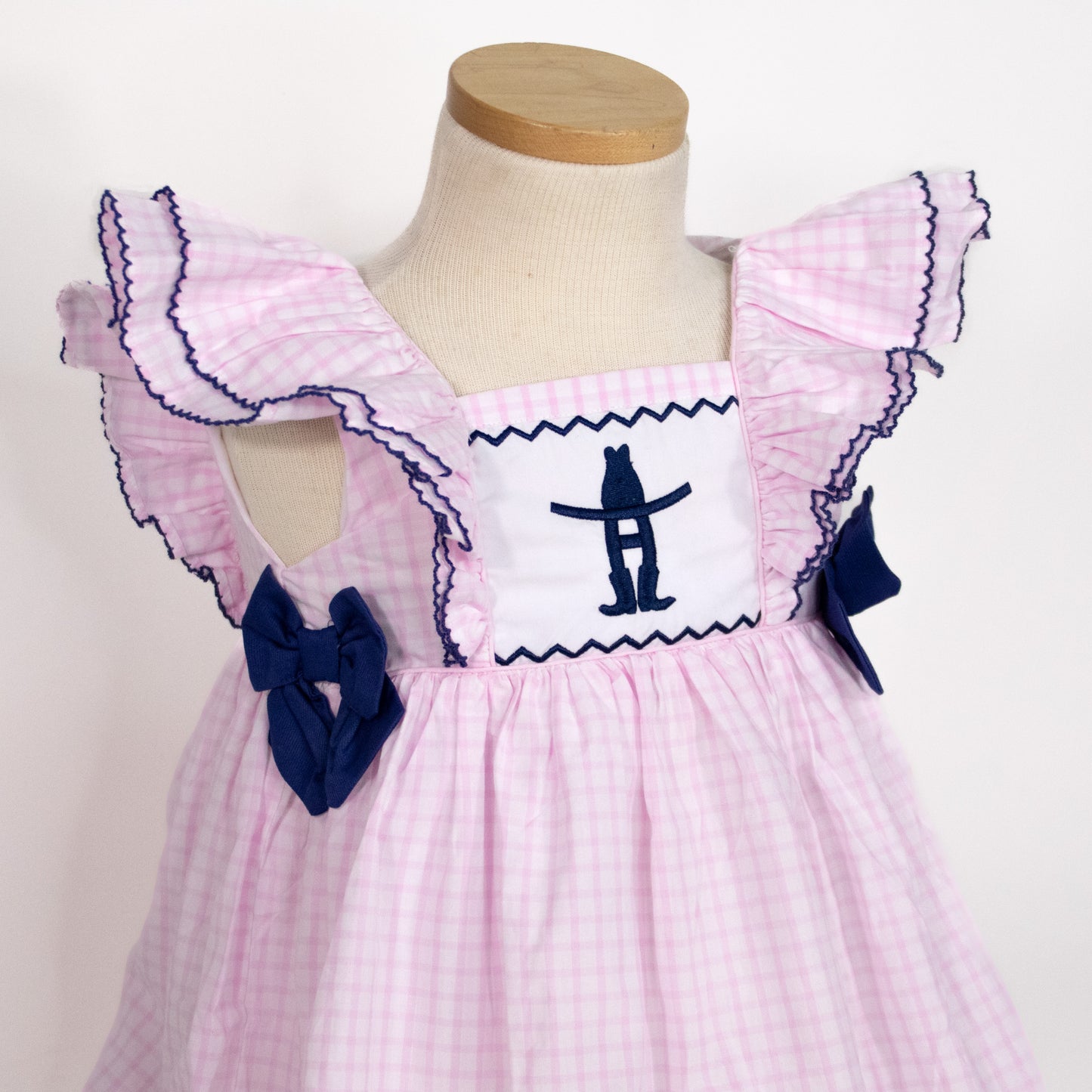 Girls Ruffle Sleeve Gingham Dress - Pink