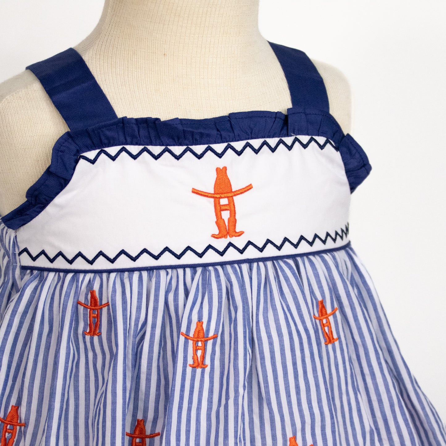 Girls Seersucker Dress - Navy