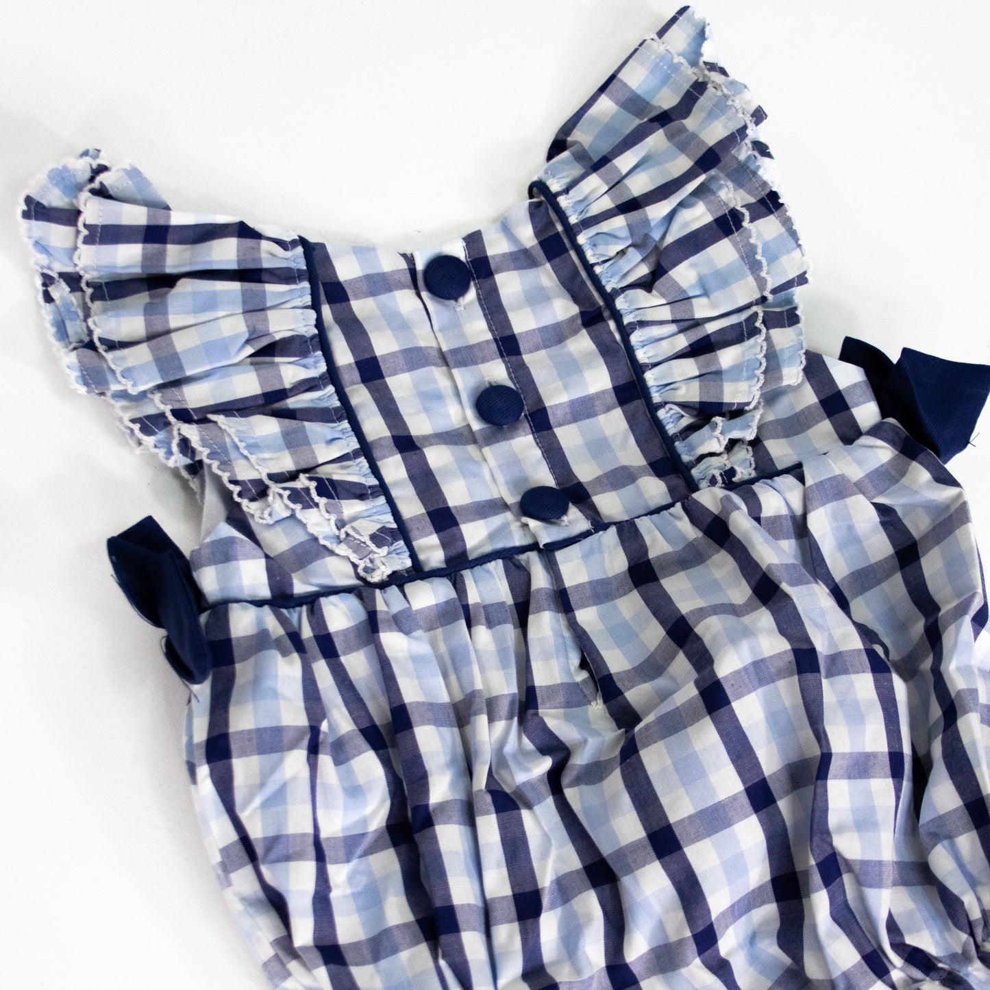 Infant Blue Bow Bubble - Navy Windowpane