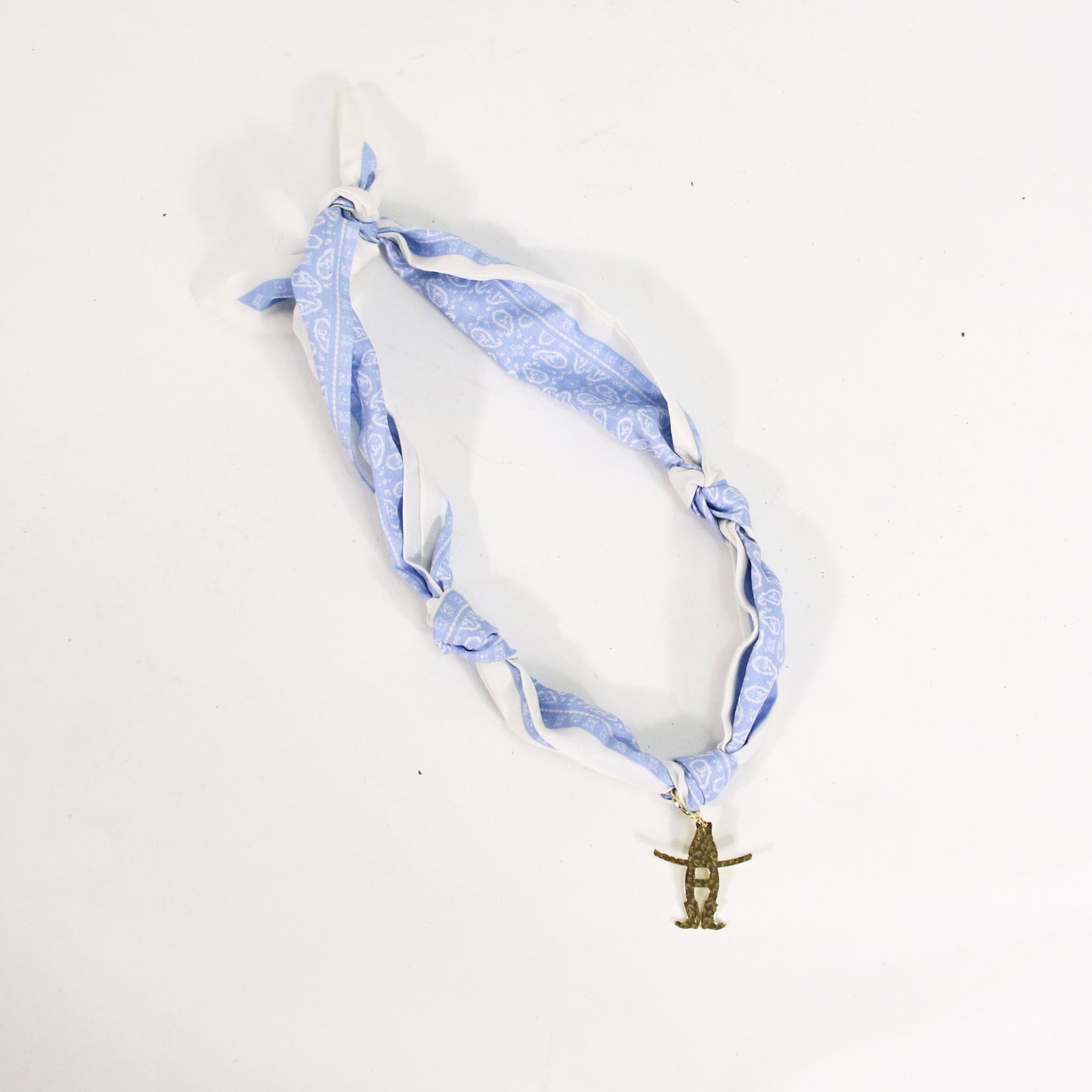 Scarf Necklace with Bow-H Charm - Blue/White
