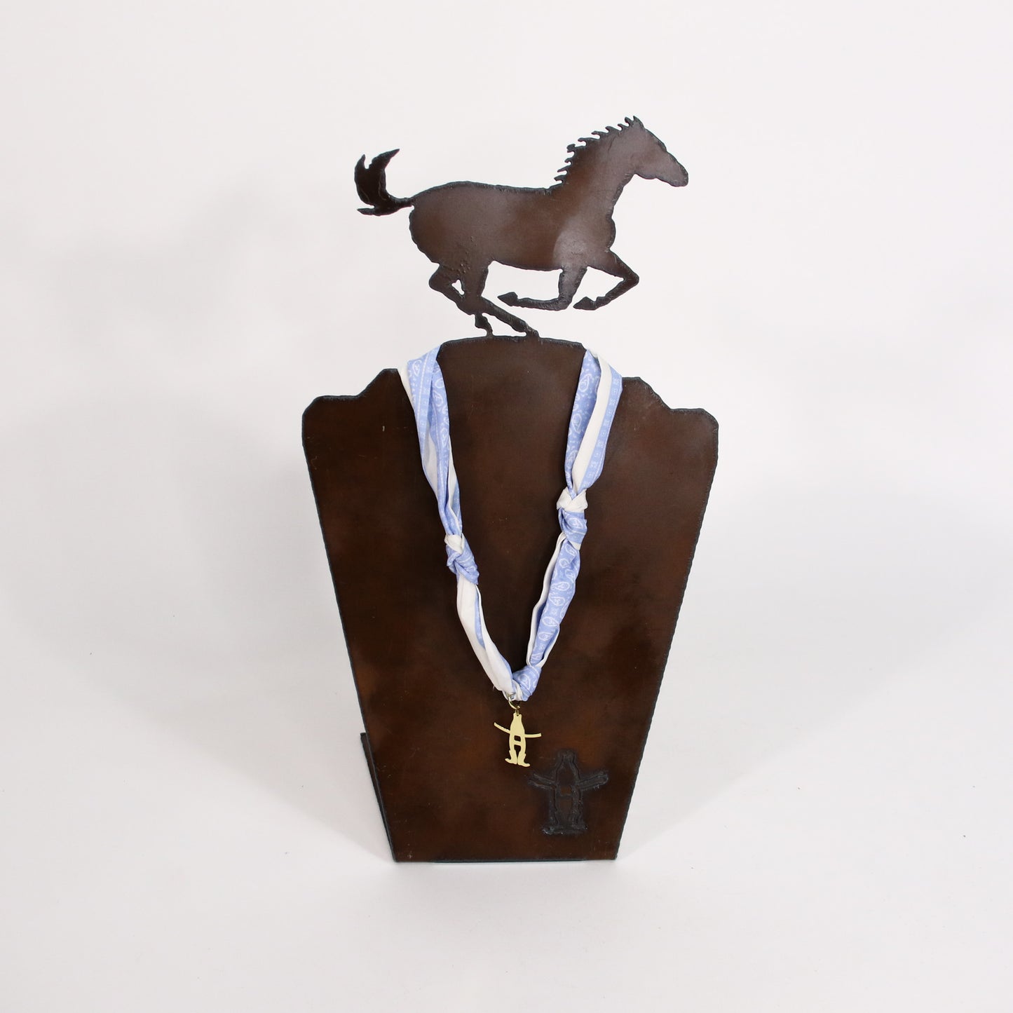 Scarf Necklace with Bow-H Charm - Blue/White