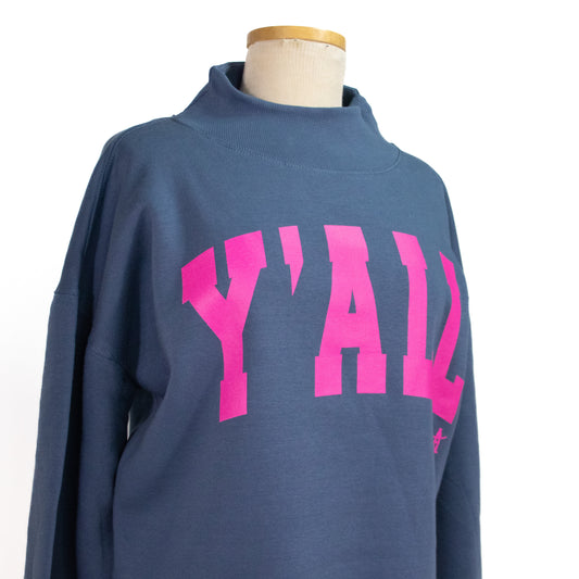 Mockneck Yall Sweatshirt - Blue