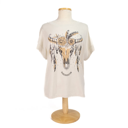 Ladies Rhinestone Skull Tee - Natural