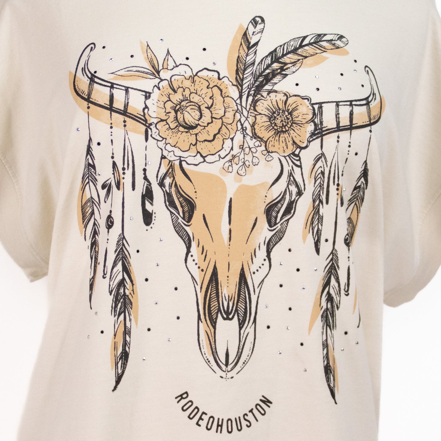 Ladies Rhinestone Skull Tee - Natural
