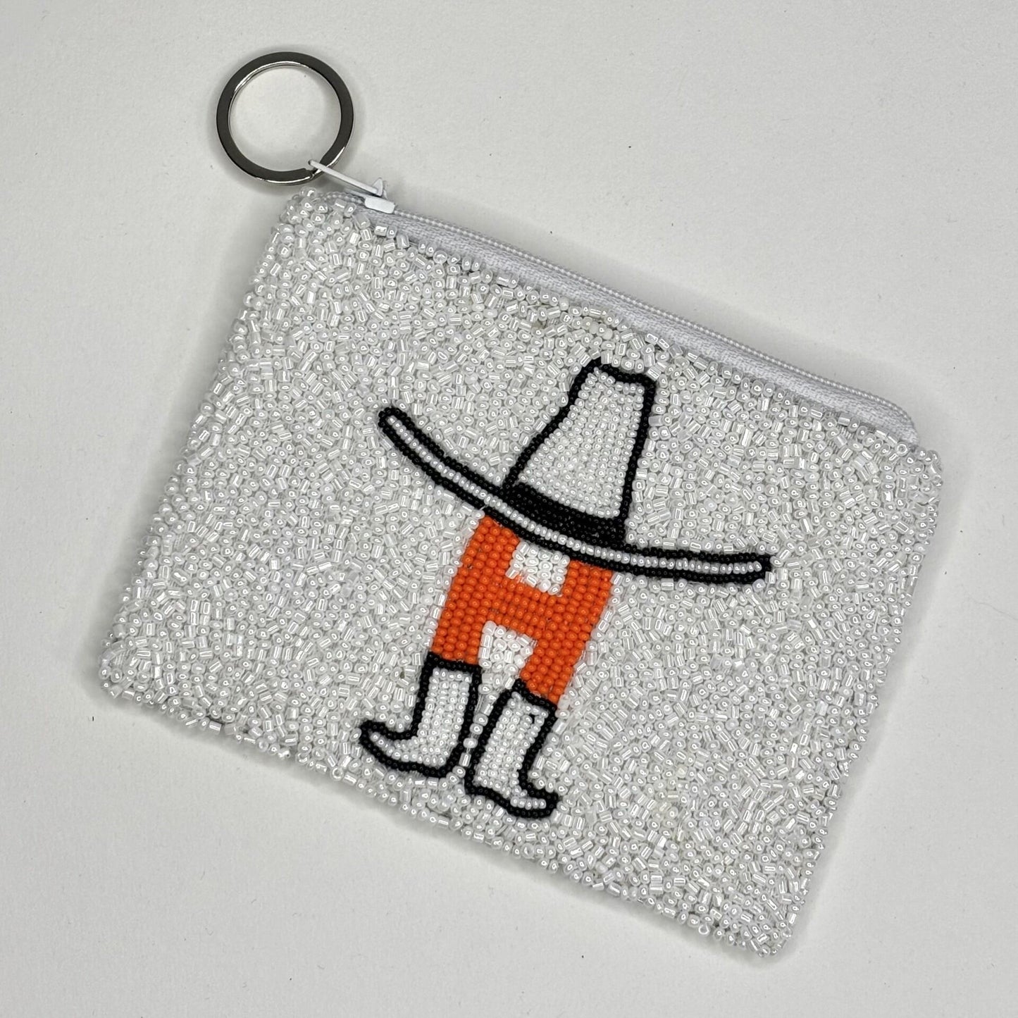 Howdy Beaded Coin Purse - White