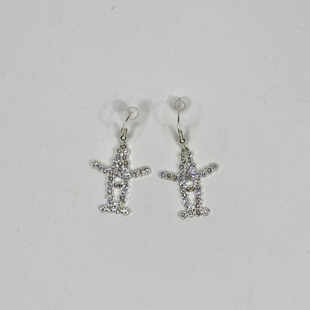 Rhinestone H Earrings - Silver