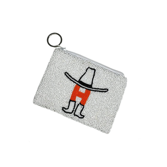 Howdy Beaded Coin Purse - White