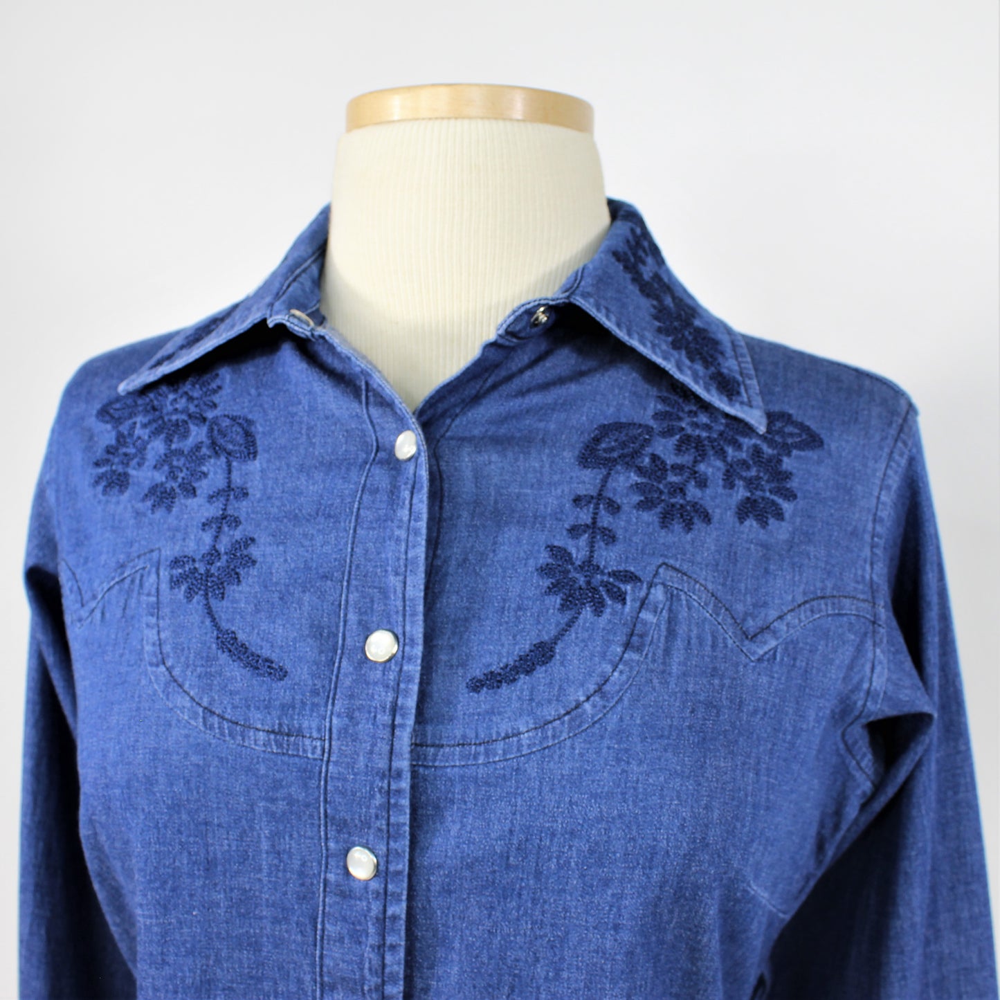 Ladies LS Pearl Snap - Dark Chambray