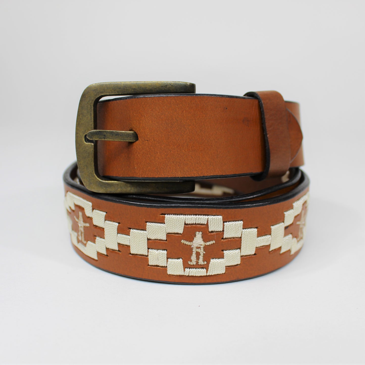 RH Embroidered Leather Belt - Brown