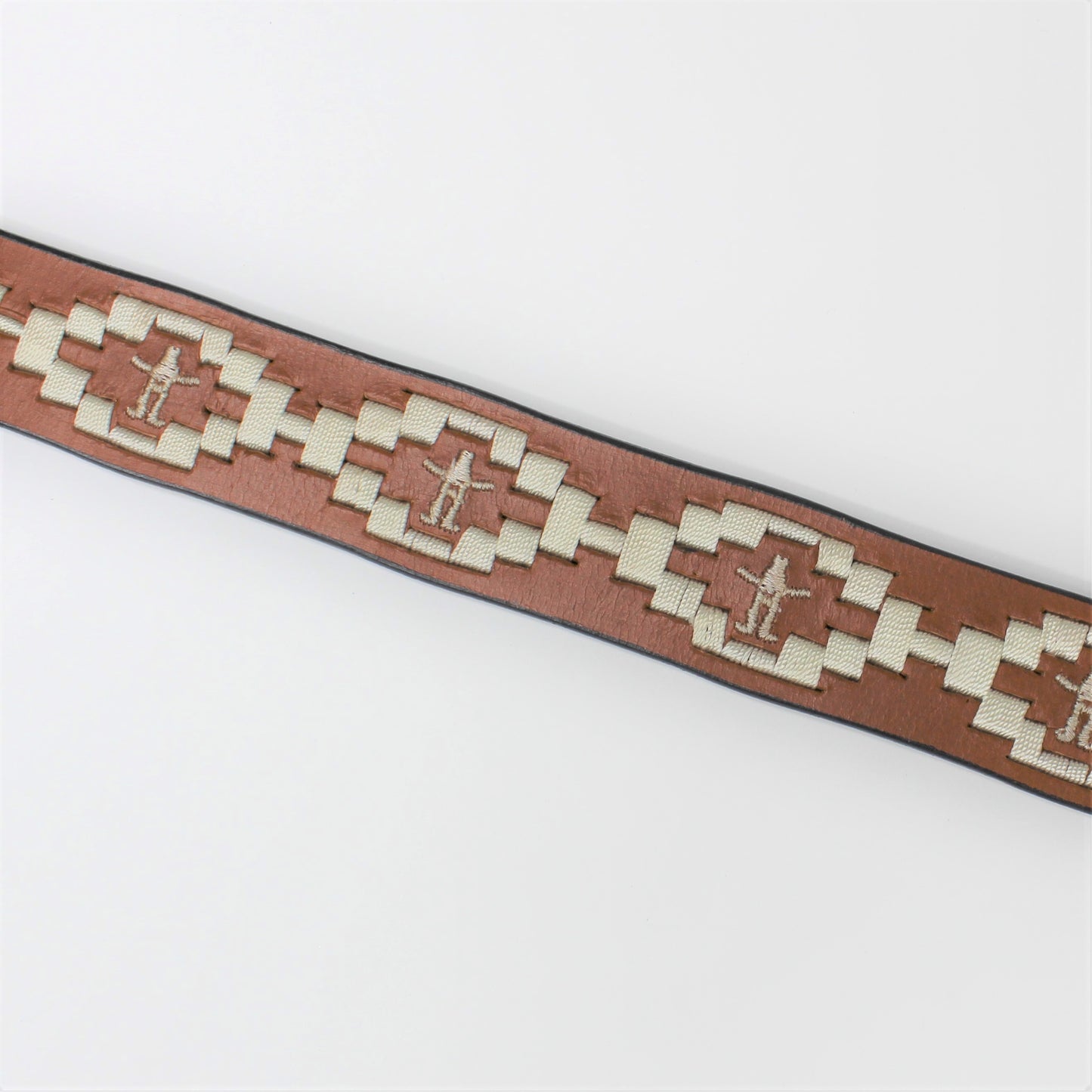 RH Embroidered Leather Belt - Brown