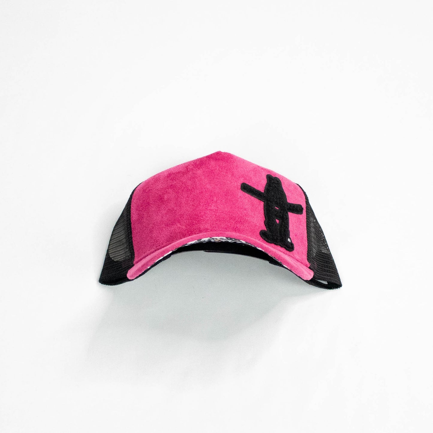 Hot Pink Suede Cap w/Black Chenille H