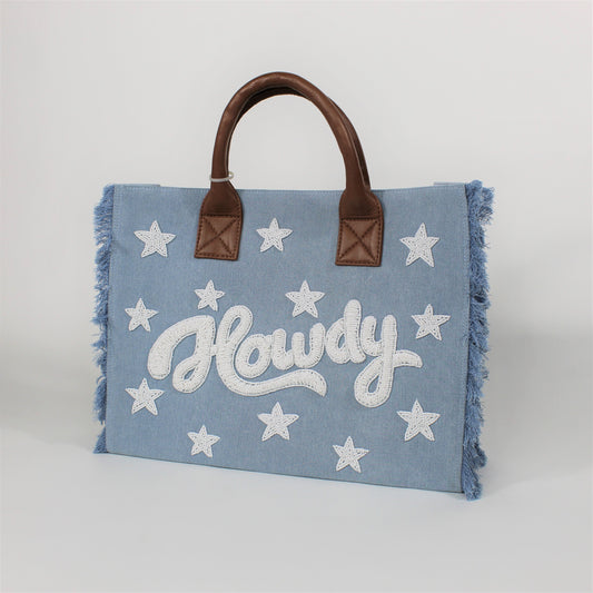 Howdy Beaded Denim Tote