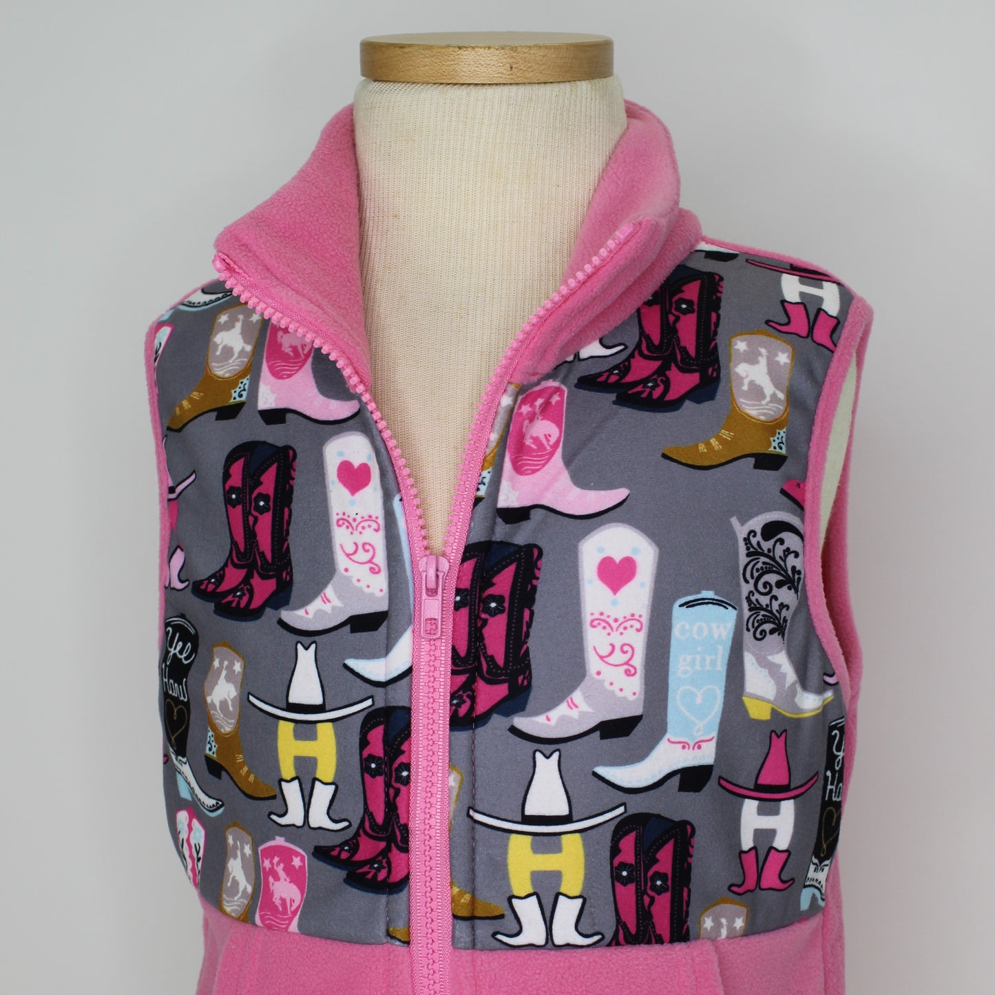 Youth Pink Fleece Vest with Boots