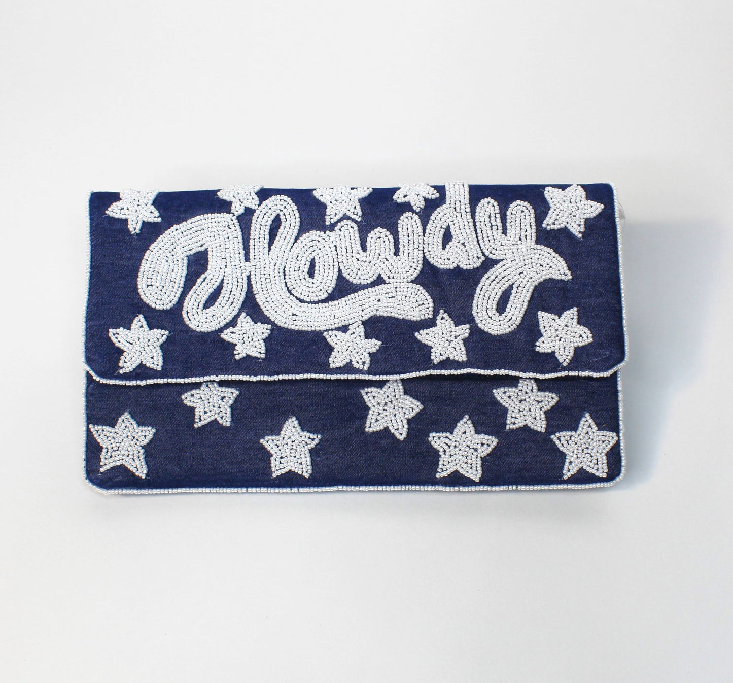 Howdy Denim Beaded Clutch