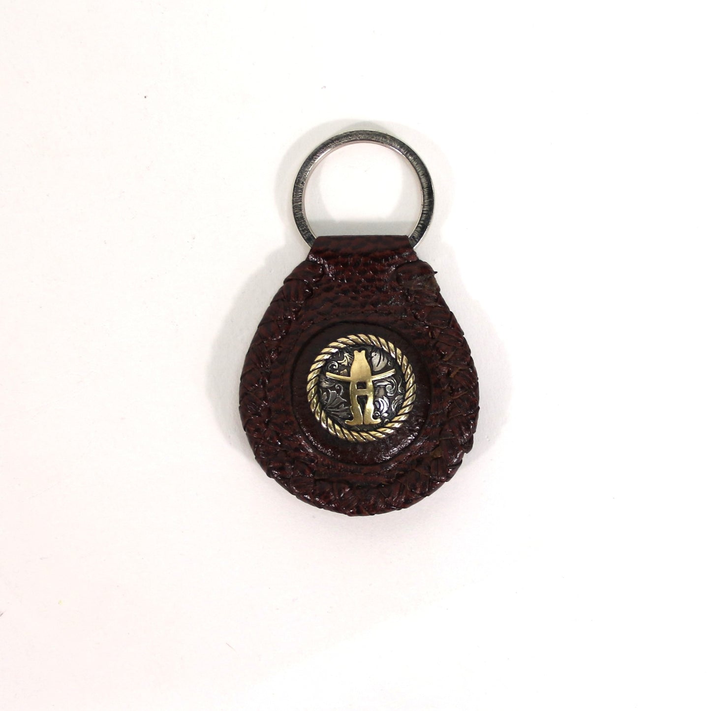 Whipstitch Leather Keyfob - Gold/Silver Concho