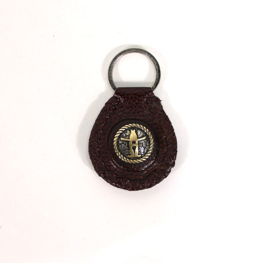 Whipstitch Leather Keyfob - Gold/Silver Concho