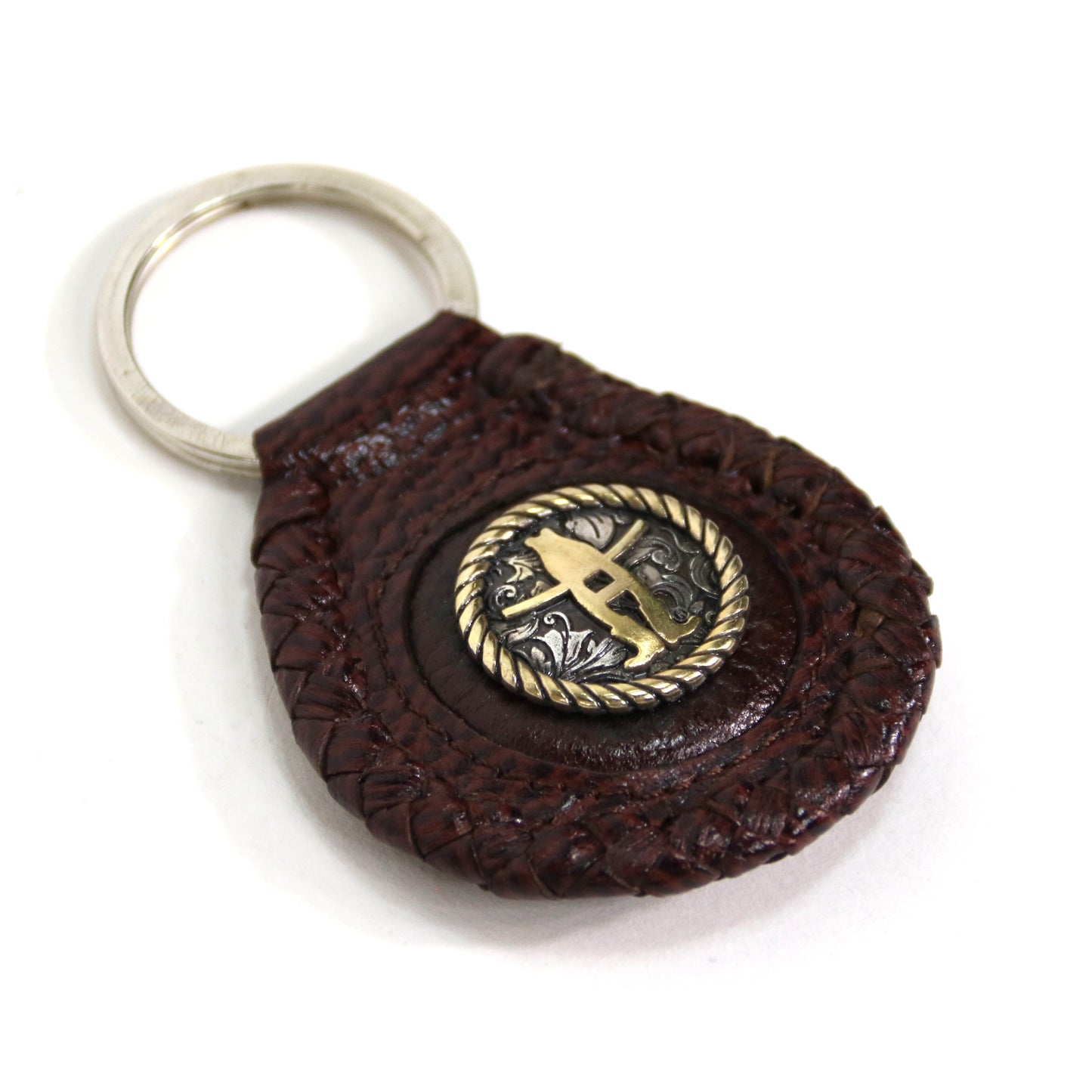 Whipstitch Leather Keyfob - Gold/Silver Concho