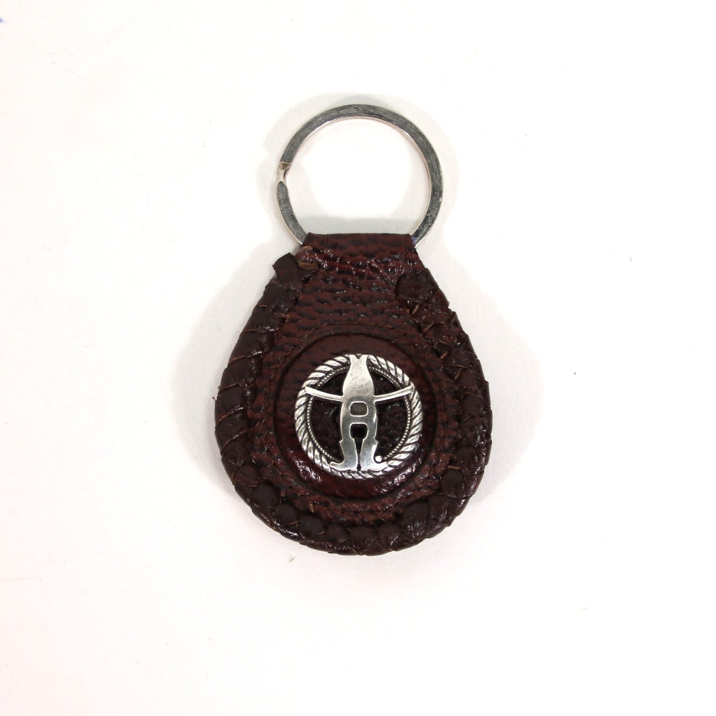 Whipstitch Leather Keychain - Silver Concho