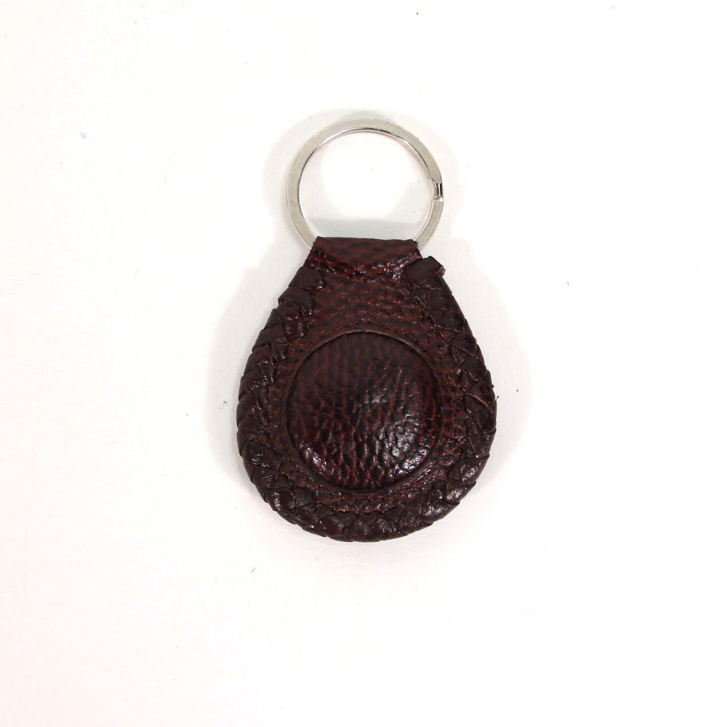 Whipstitch Leather Keychain - Silver Concho