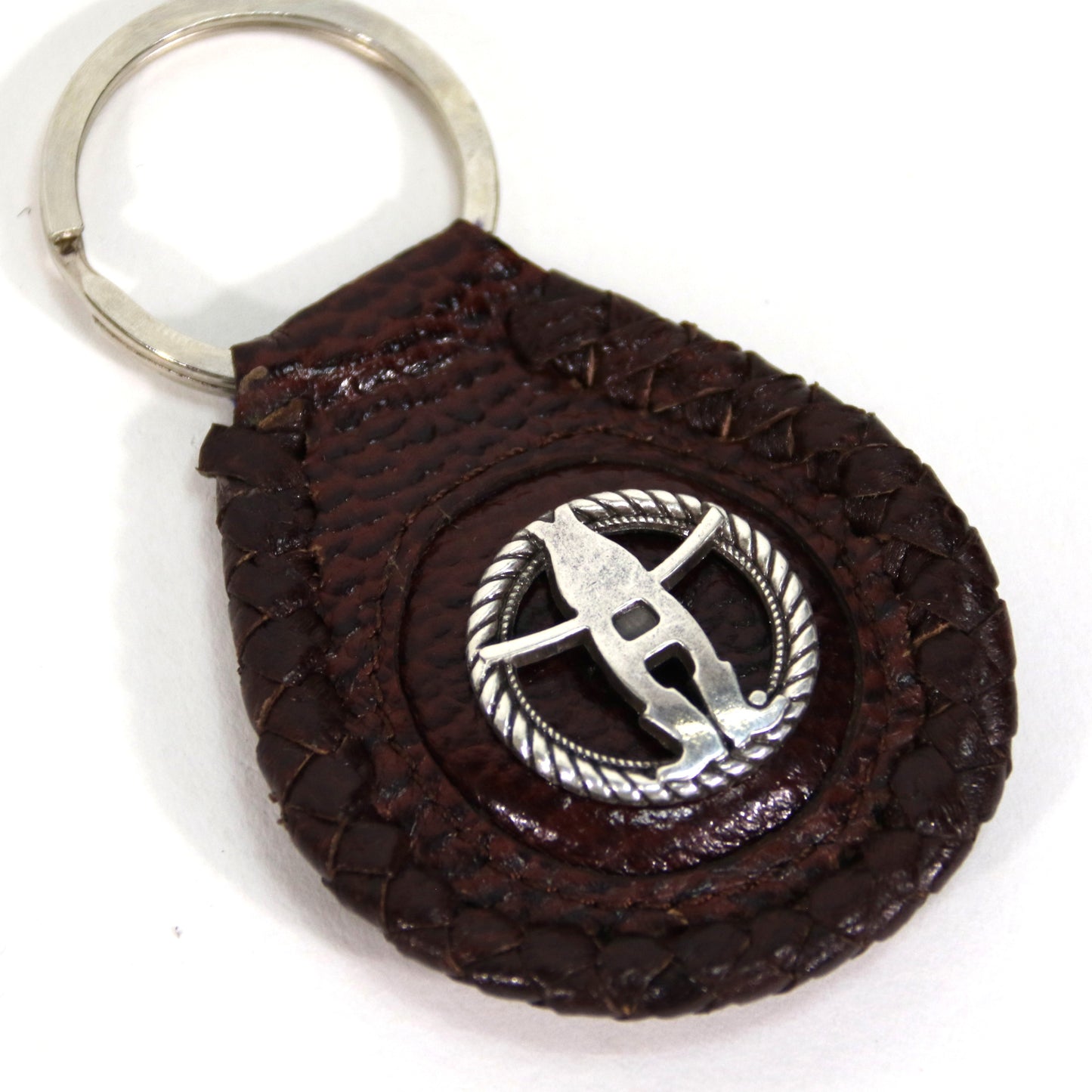 Whipstitch Leather Keychain - Silver Concho