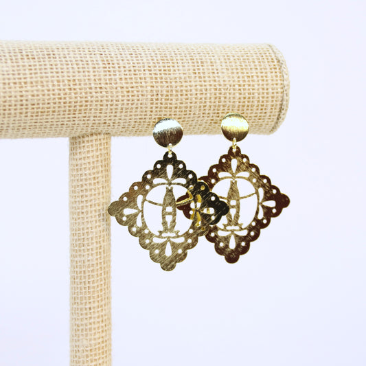 Square Bow-H Cutout Earrings - Gold