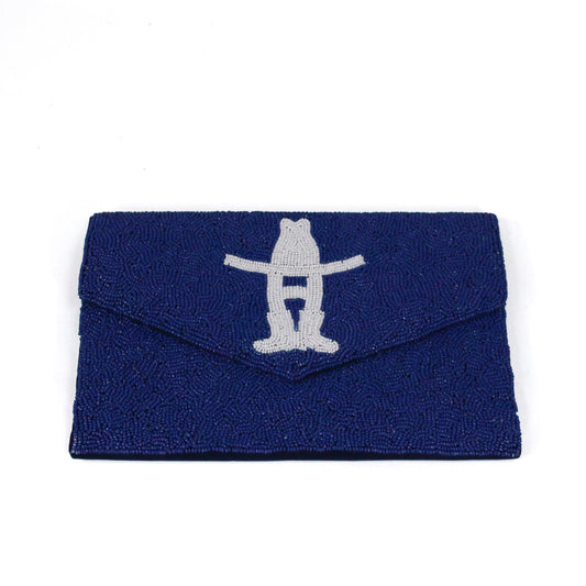 Beaded Clutch with Flap - Navy