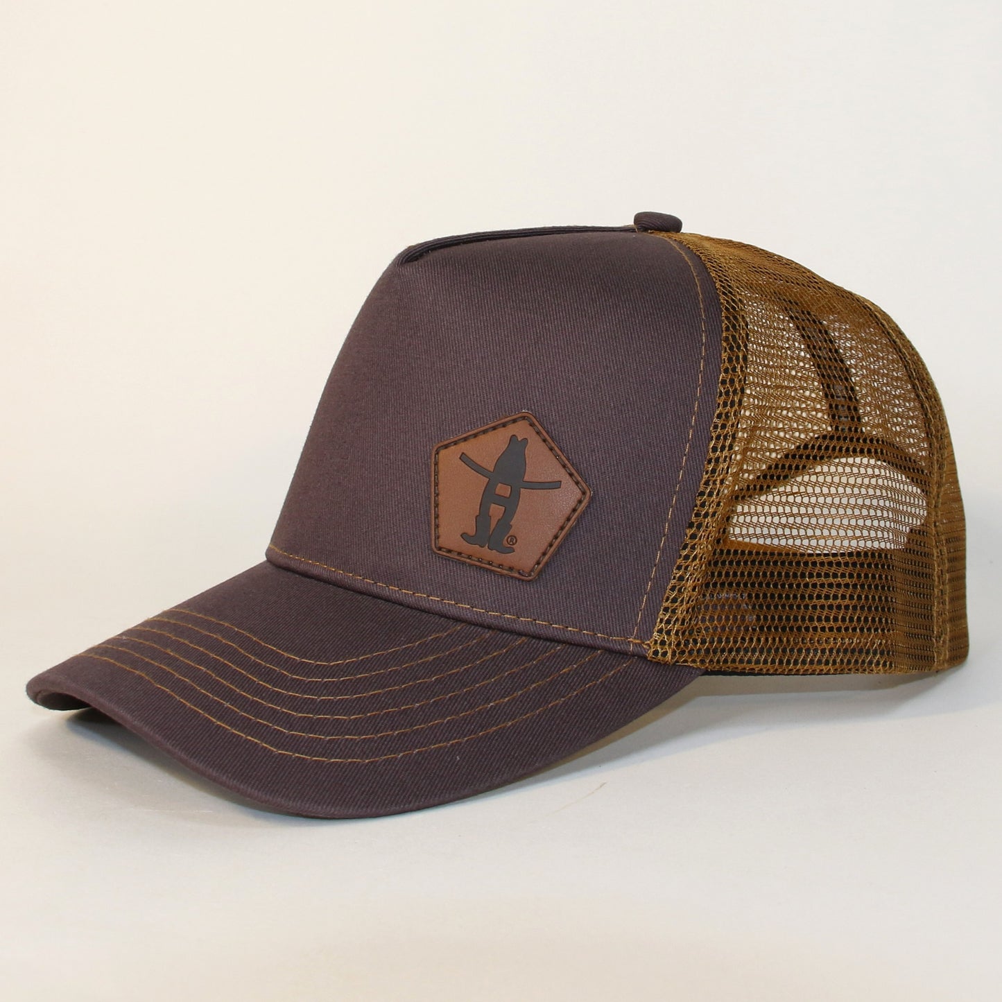 Brown Trucker Cap with Leather Patch