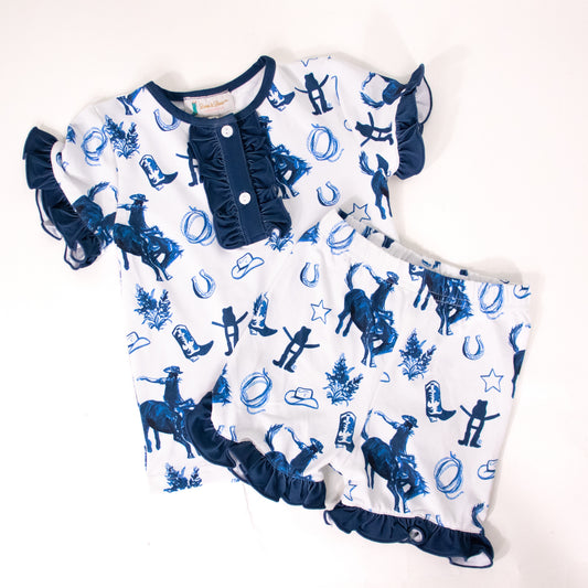 Girls Ruffle Short PJ - White