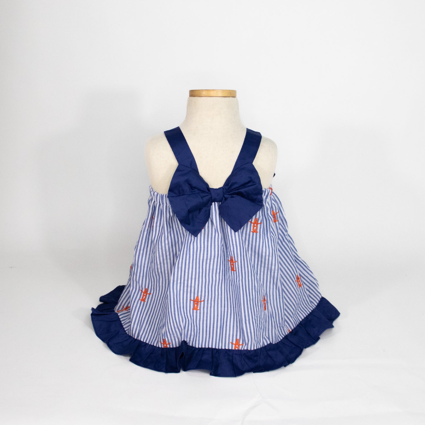 Girls Seersucker Dress - Navy