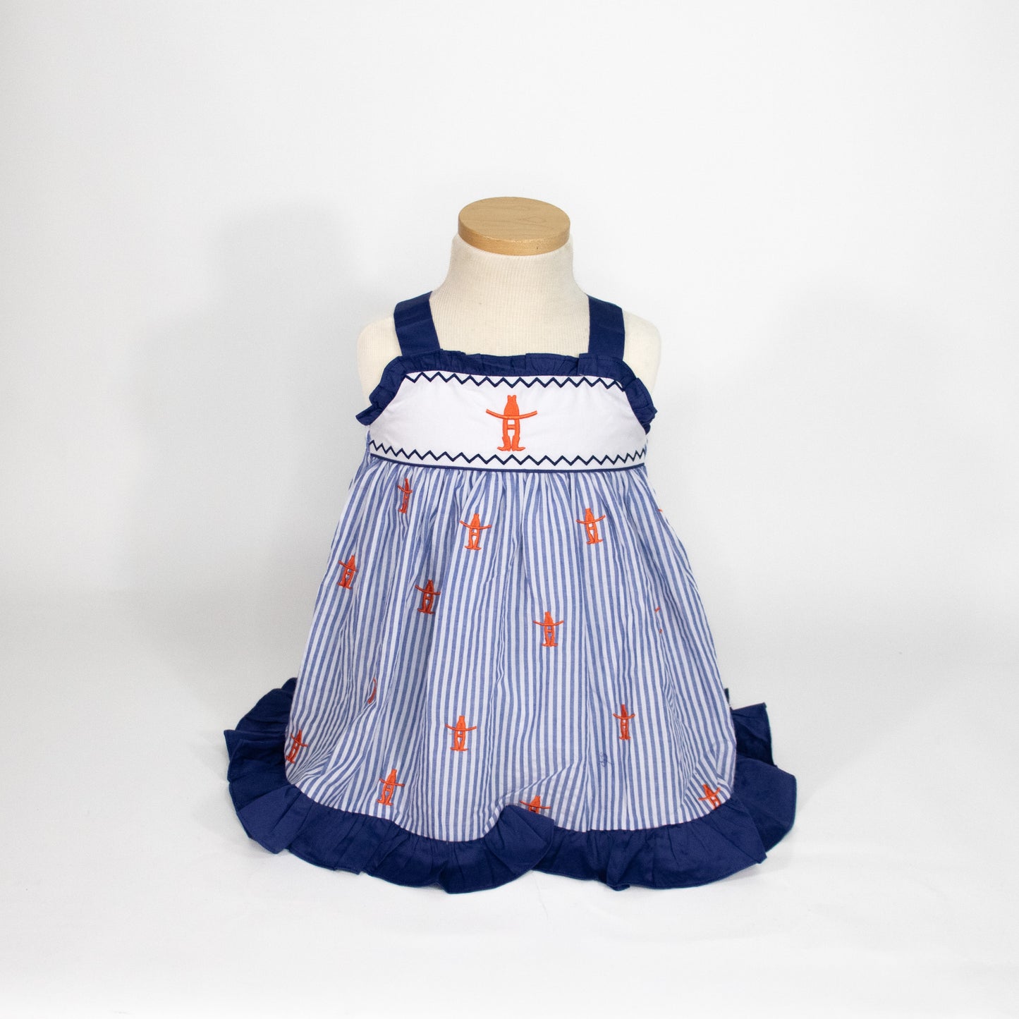 Girls Seersucker Dress - Navy
