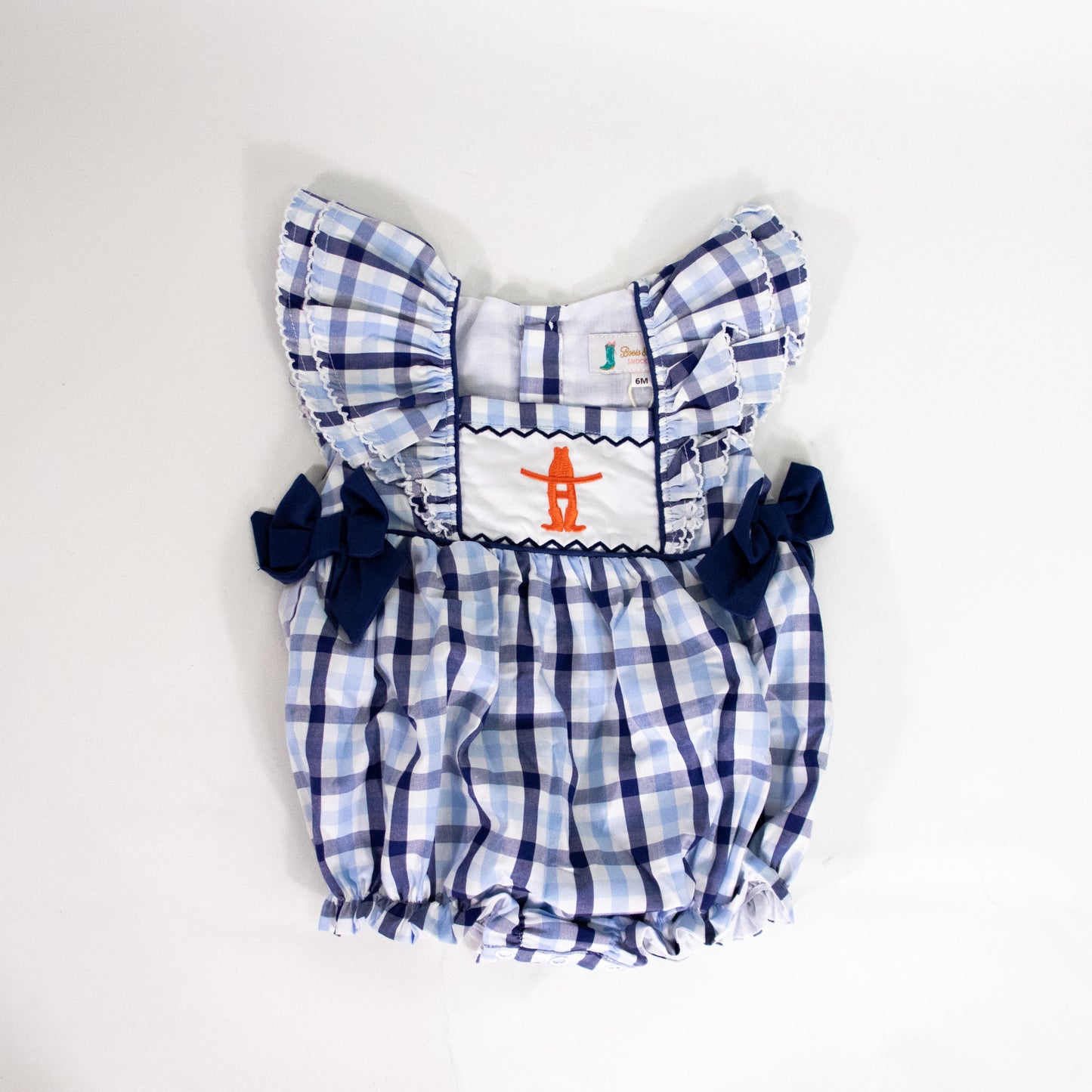 Infant Blue Bow Bubble - Navy Windowpane