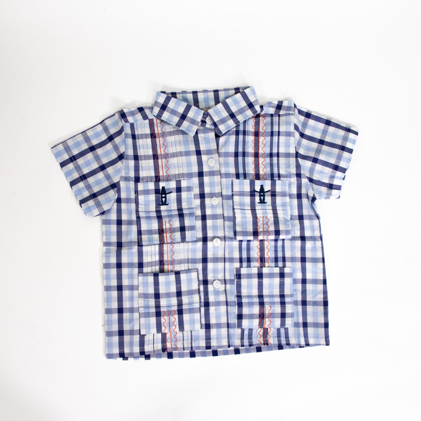 Youth Guayabera - Navy Windowpane