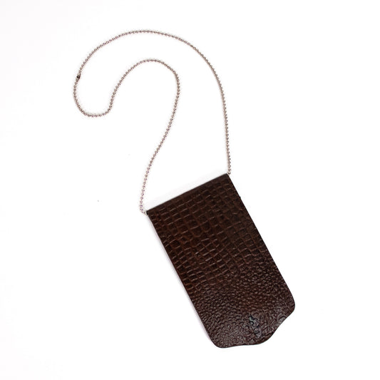 Large Embossed Alligator Badgeholder - Brown